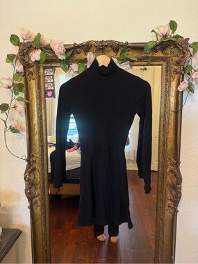 Reformation Black Ribbed Turtleneck Mini Dress
